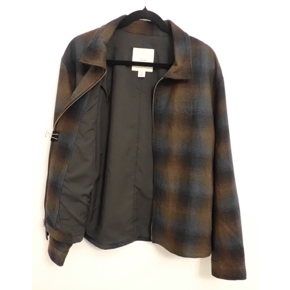 Calvin Klein Men's Plaid Full Zip Jacket Brown/Blue/Gray Short Casual